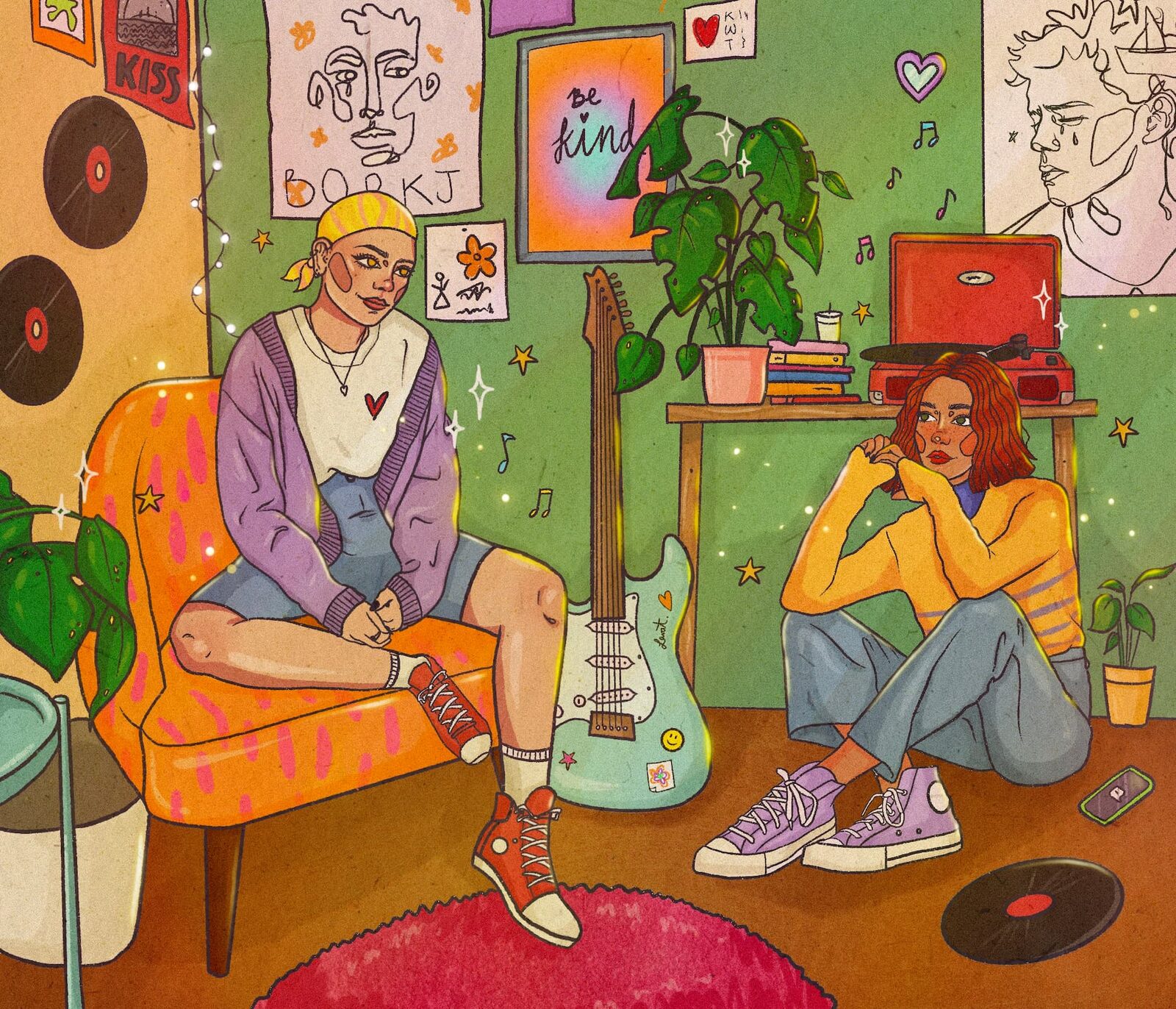 Ilustración «Habitación retro», interior con estética vintage