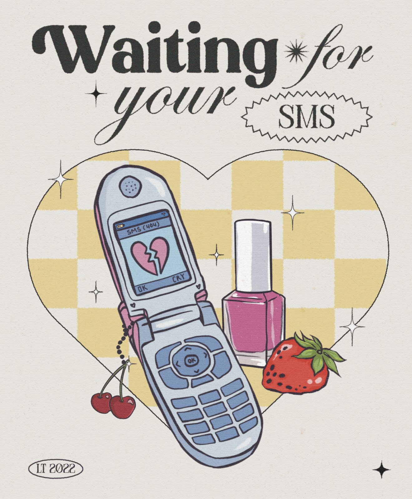 Ilustración «Waiting for your sms», personaje esperando un mensaje